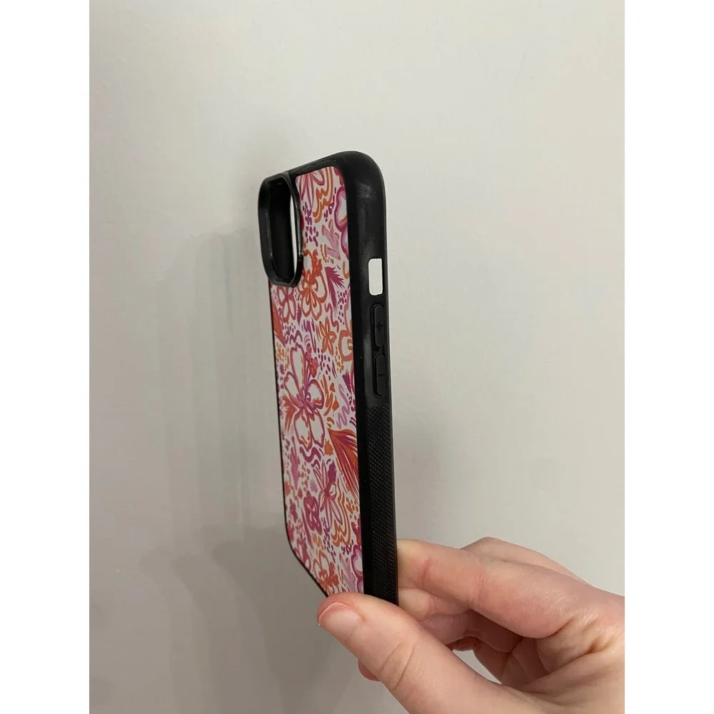 Floral Phone Case iPhone 14 Multicolor Hibiscus Tropical Print Black Bumper